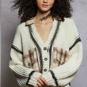 POL Plaid Accent Women Sweater
